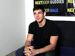 Athletic stud stroking dick on casting