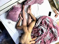 Pink labia close up of naive brunette