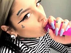 Blonde tight pussy babe solo toy fun in glamour masturbation