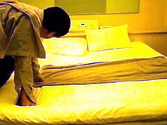 Japanese fat gay has jeans taken off by friend then to bed