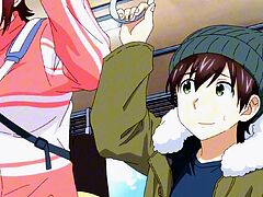 Tiny guy overwhelmed by tall athletic anime giantess babes