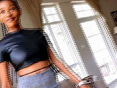 This flexible EBONY MILF was stretching