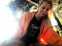 Amateur blonde masturbating on boat